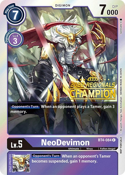 NeoDevimon [BT4-084] (2022 Championship Online Regional) (Online Champion) [Great Legend Promos]
